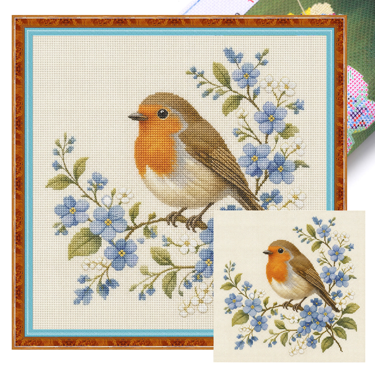 Robin Blooms-Bird - Full 11CT Stamped Cross Stitch 40x40CM - Huacan