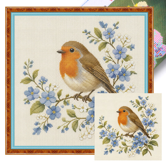 Robin Blooms-Bird - Vollständiges 11CT Stempel-Kreuzstich-Set 40x40CM - Huacan