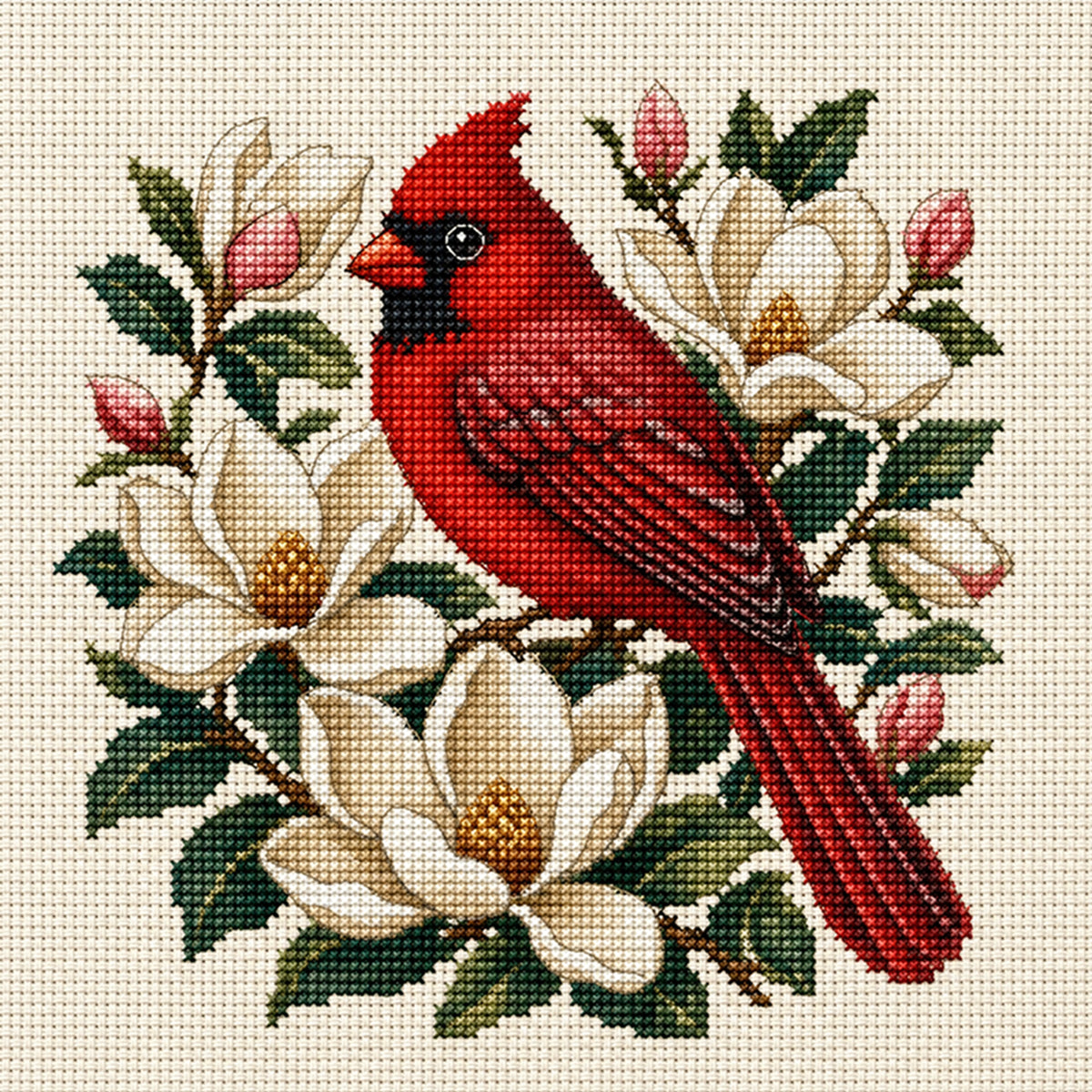 Magnolia Cardinal-Bird - Full 11CT Stamped Cross Stitch 40x40CM - Huacan
