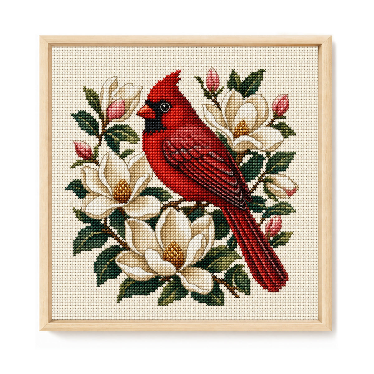 Magnolia Cardinal-Bird - Full 11CT Stamped Cross Stitch 40x40CM - Huacan