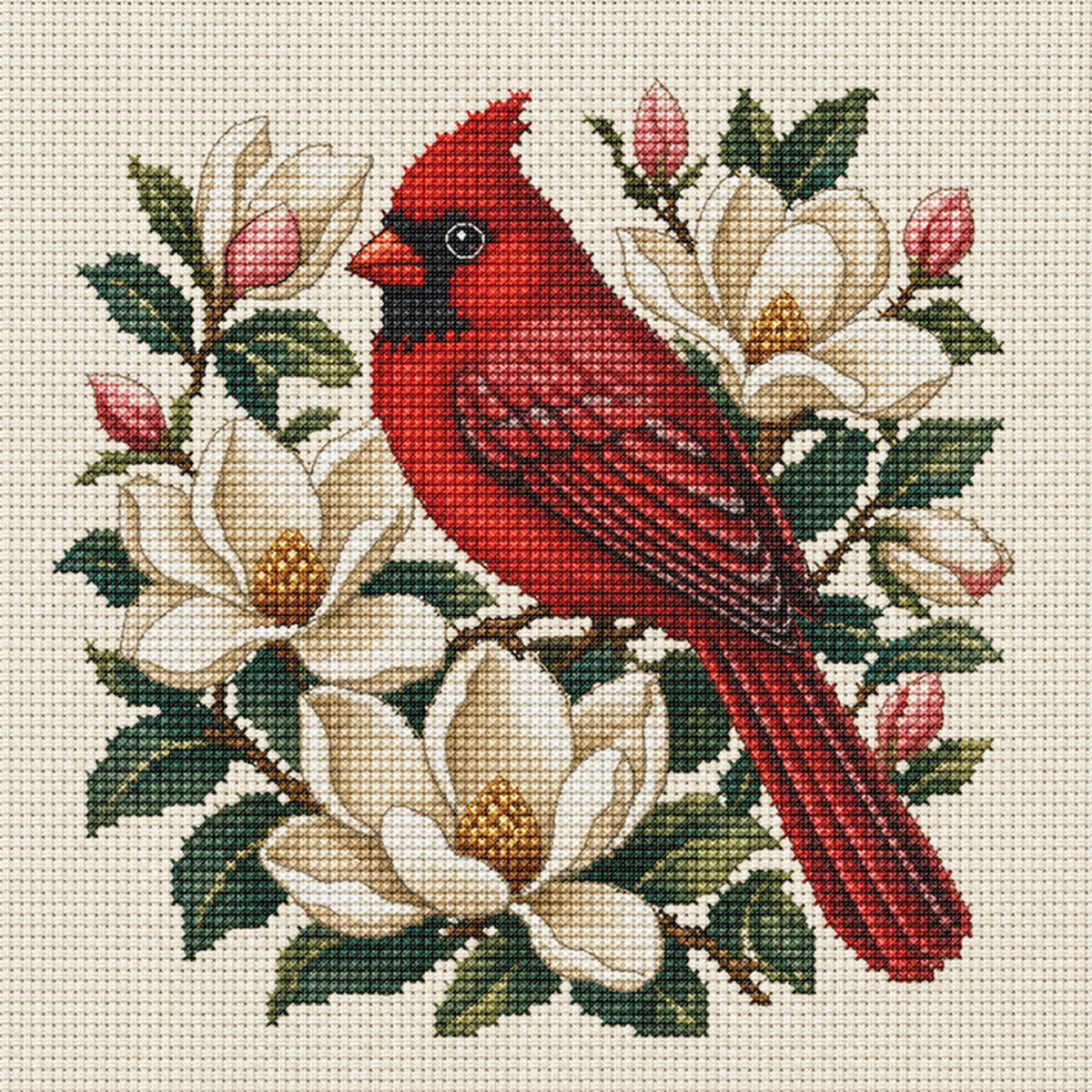 Magnolia Cardinal-Bird - Full 11CT Stamped Cross Stitch 40x40CM - Huacan