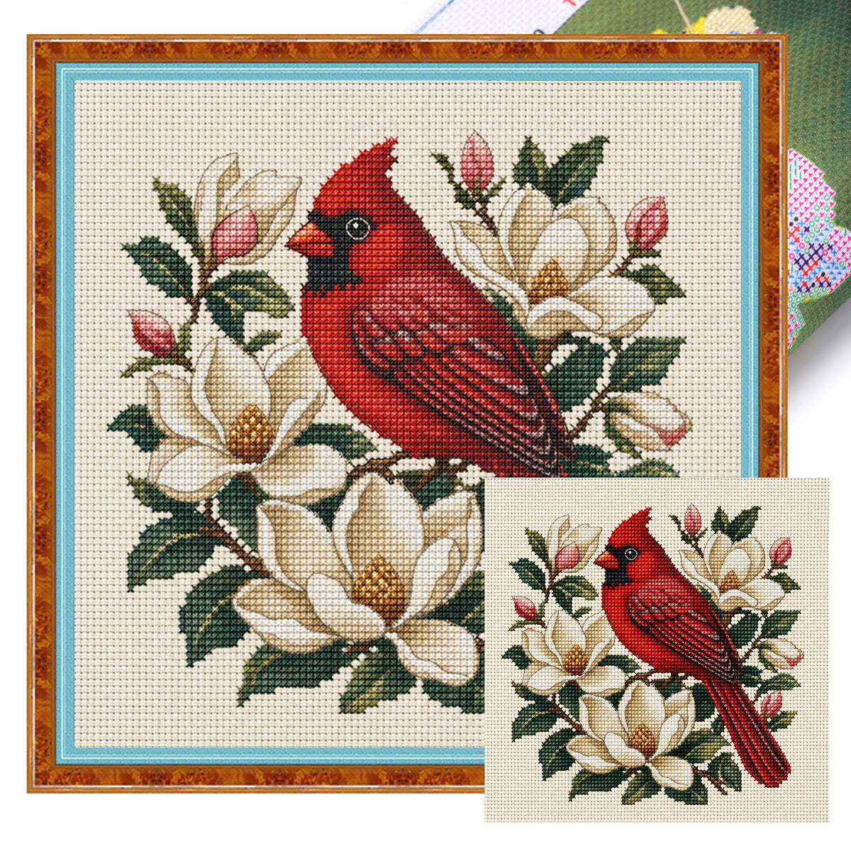 Magnolia Cardinal-Bird - Full 11CT Stamped Cross Stitch 40x40CM - Huacan