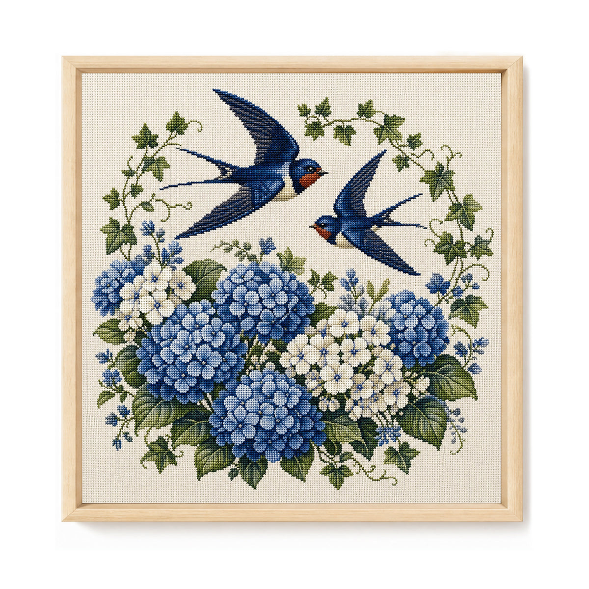 Hydrangea Swallow - Full 11CT Stamped Cross Stitch 40x40CM - Huacan