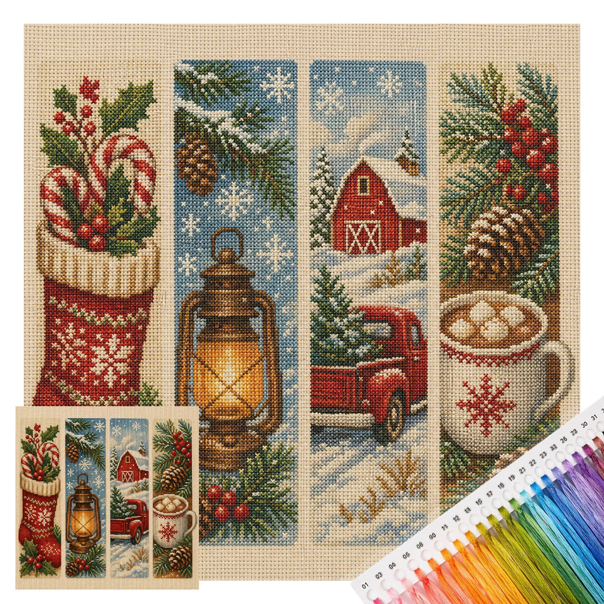 Xmas Tapestry - Full 11CT Stamped Cross Stitch 45x45CM - Huacan