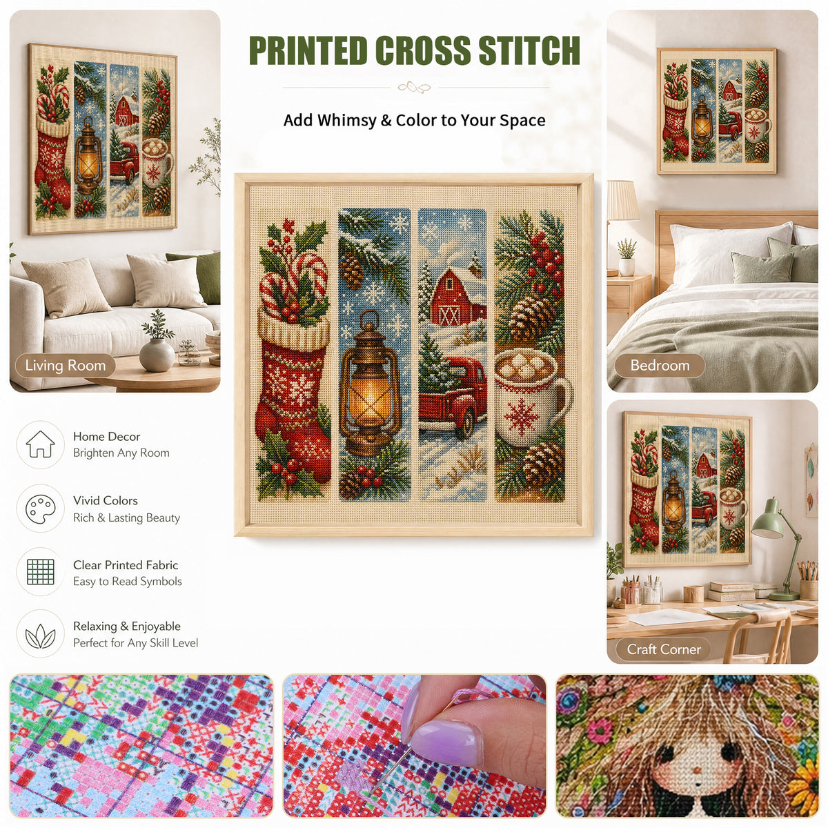 Xmas Tapestry - Full 11CT Stamped Cross Stitch 45x45CM - Huacan