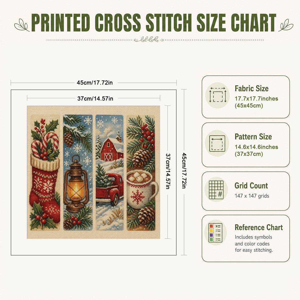 Xmas Tapestry - Full 11CT Stamped Cross Stitch 45x45CM - Huacan