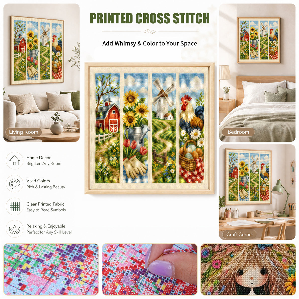 Farm Spring - Full 11CT Stamped Cross Stitch 45x45CM - Huacan