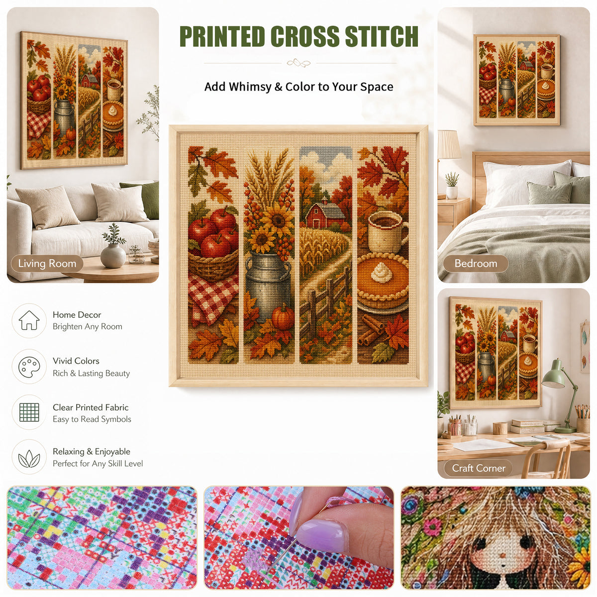 Golden Harvest - Full 11CT Stamped Cross Stitch 45x45CM - Huacan