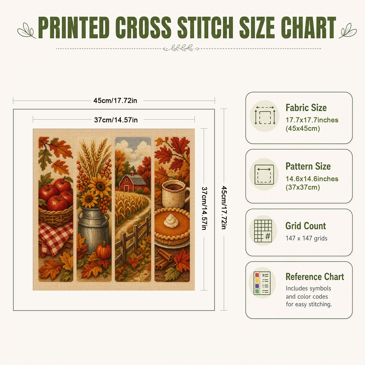 Golden Harvest - Full 11CT Stamped Cross Stitch 45x45CM - Huacan