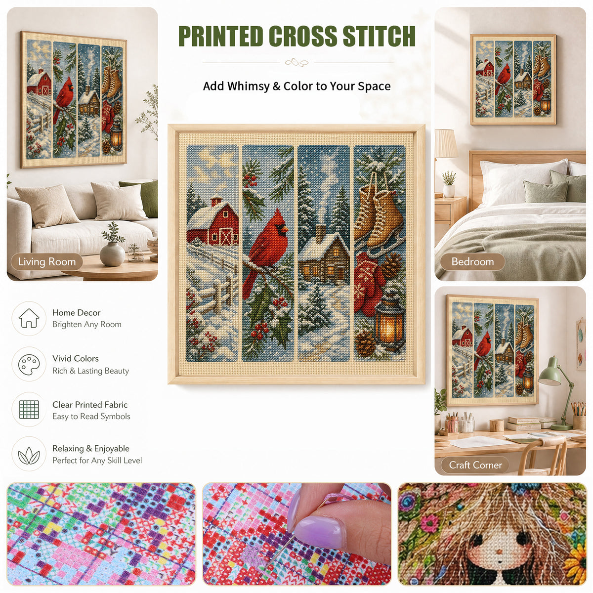 Winter Homestead - Full 11CT Stamped Cross Stitch 45x45CM - Huacan
