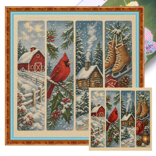 Winter-Gehöft – Vollständiges 11CT gestempeltes Kreuzstich-Set 45x45CM – Huacan