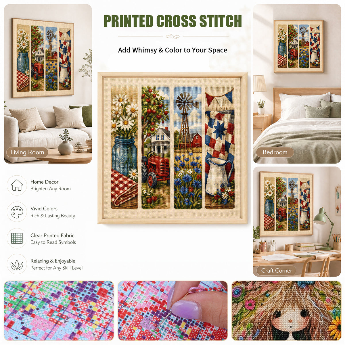Vintage Farm - Full 11CT Stamped Cross Stitch 45x45CM - Huacan