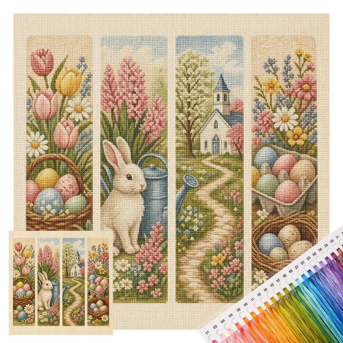 Spring Easter - Full 11CT Stamped Cross Stitch 45x45CM - Huacan