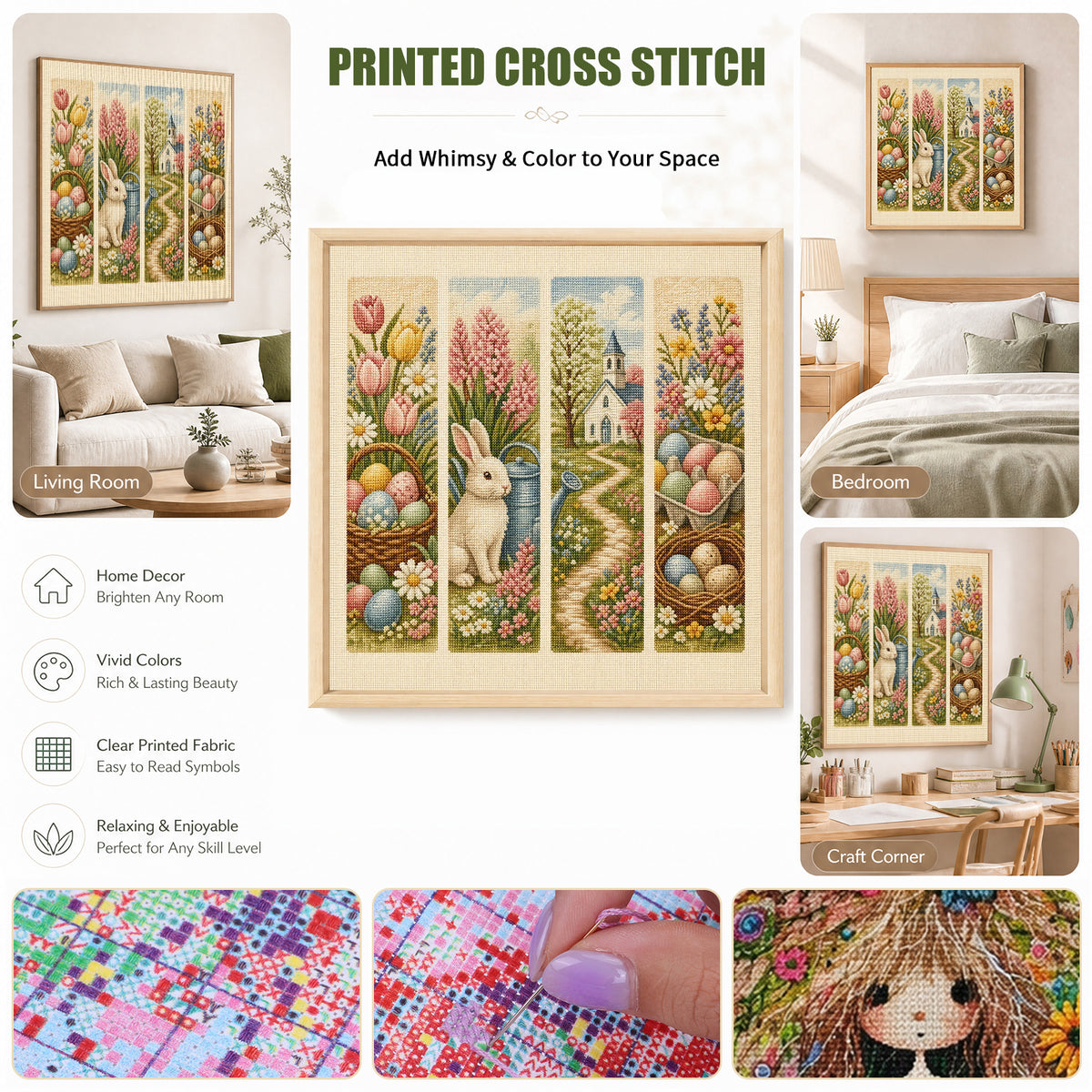 Spring Easter - Full 11CT Stamped Cross Stitch 45x45CM - Huacan