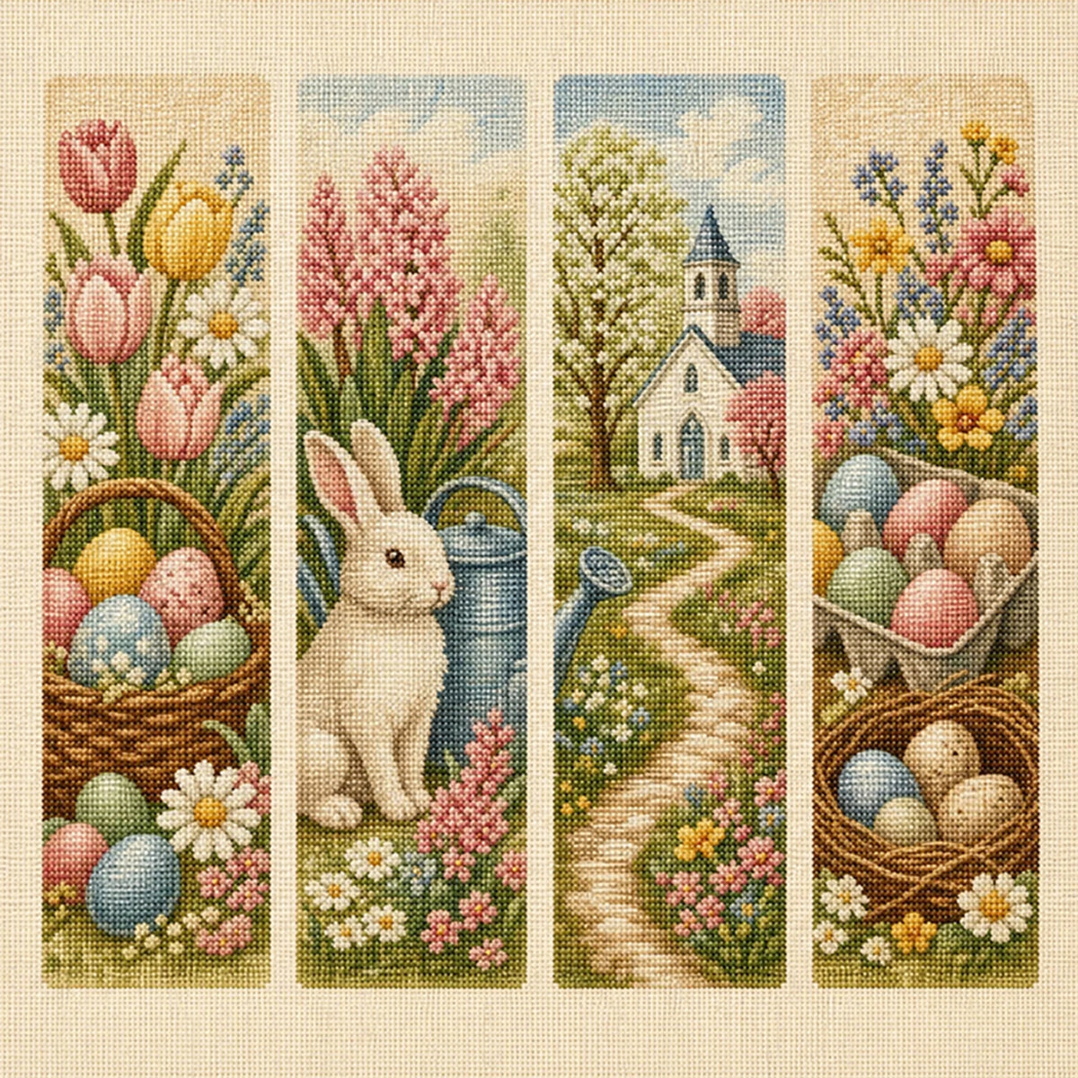 Spring Easter - Full 11CT Stamped Cross Stitch 45x45CM - Huacan