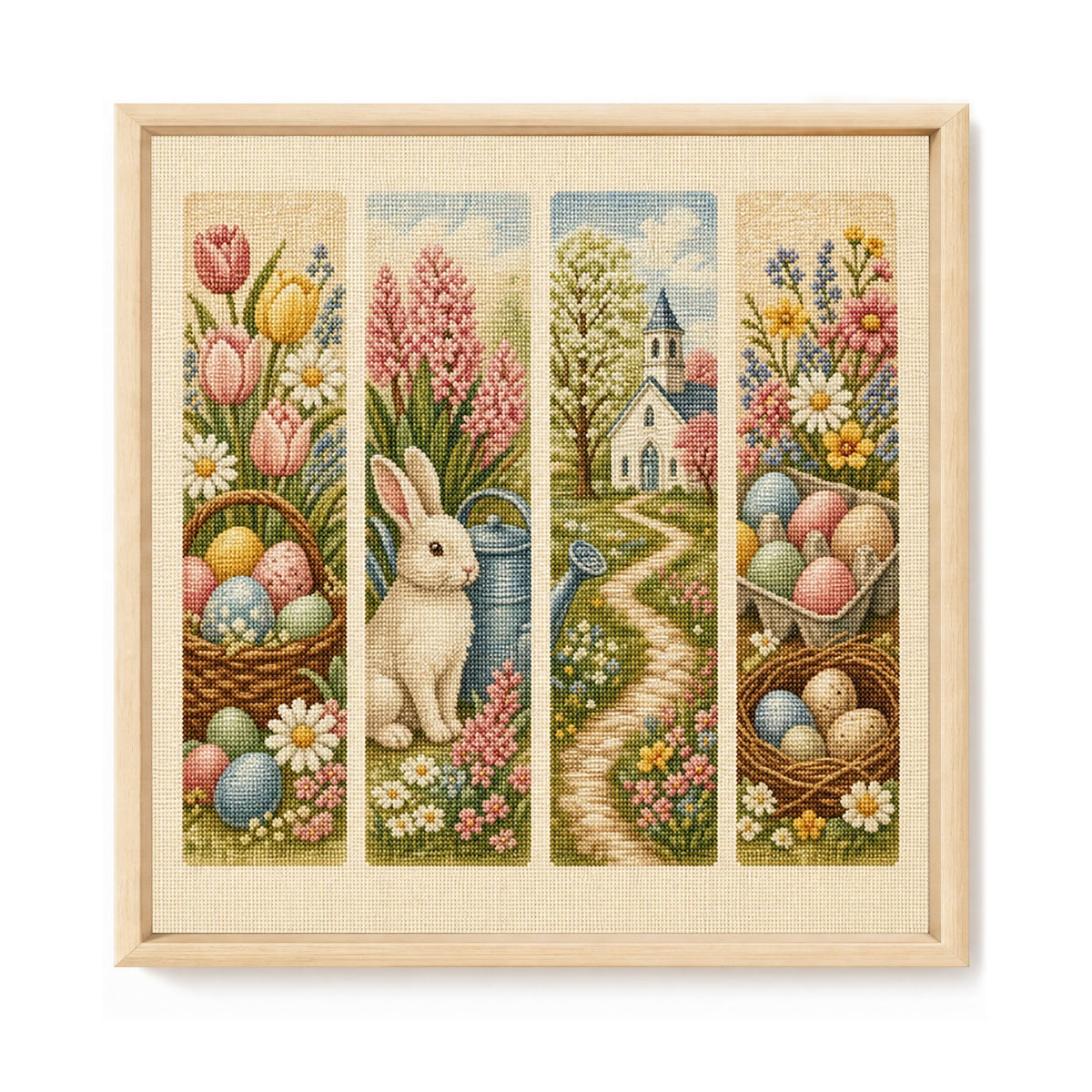 Spring Easter - Full 11CT Stamped Cross Stitch 45x45CM - Huacan
