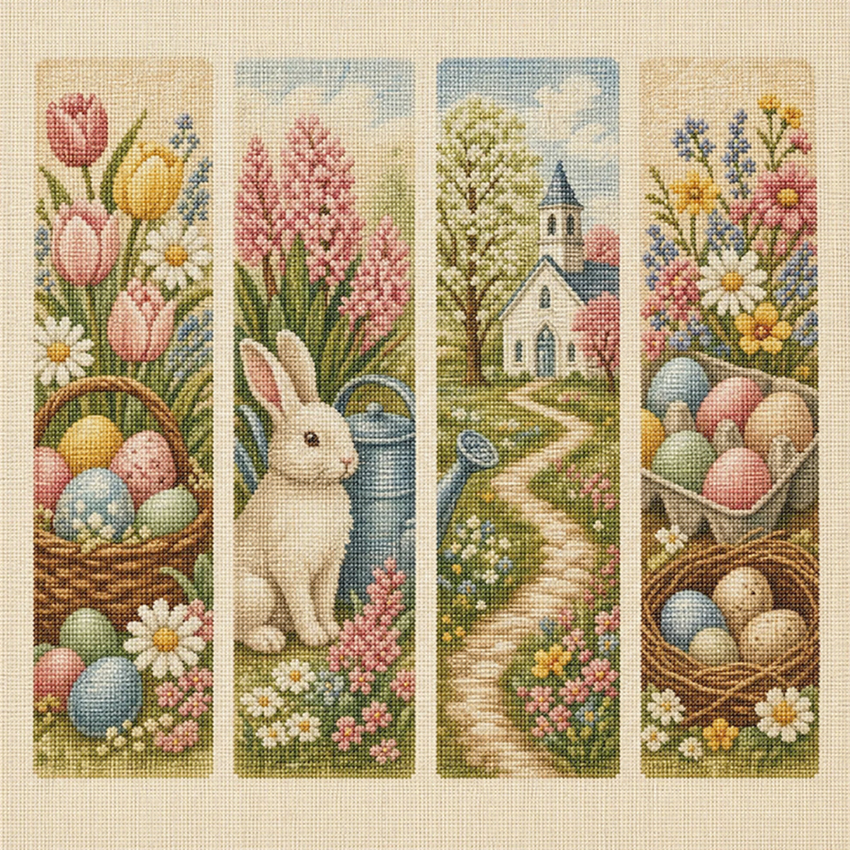 Spring Easter - Full 11CT Stamped Cross Stitch 45x45CM - Huacan