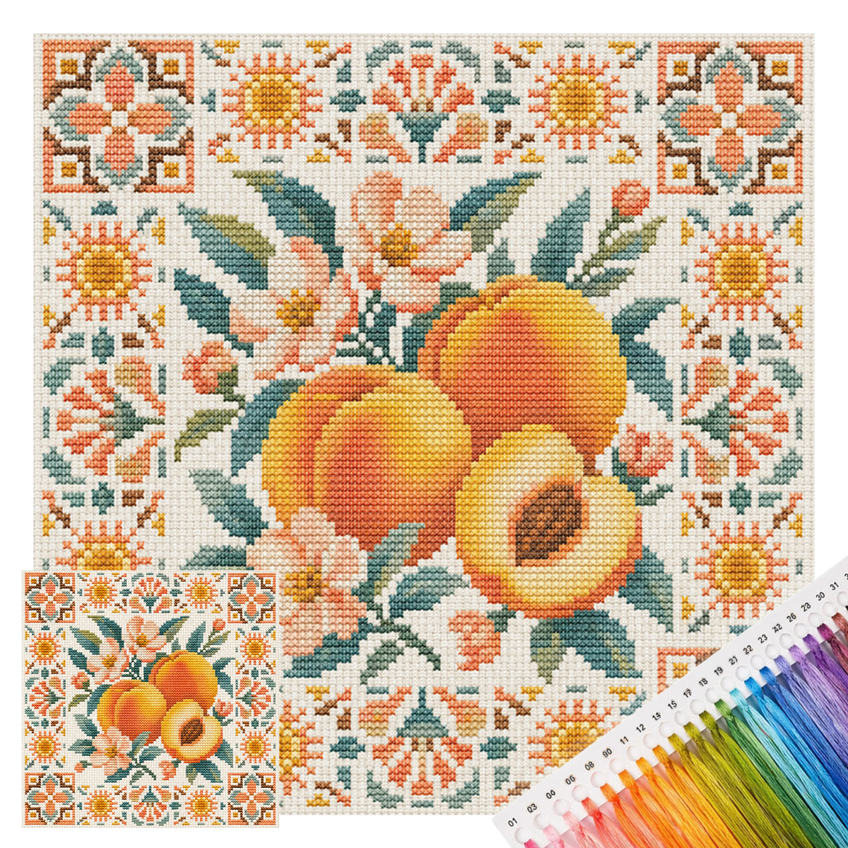 Peach Time - Full 14CT Stamped Cross Stitch 26x26CM - Huacan