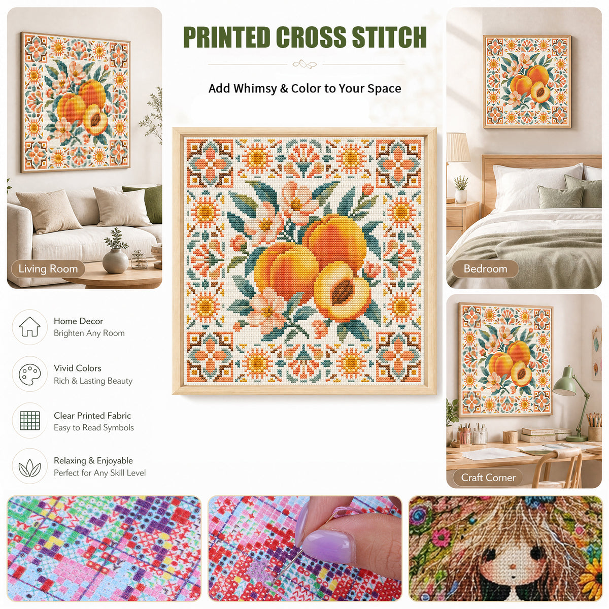 Peach Time - Full 14CT Stamped Cross Stitch 26x26CM - Huacan