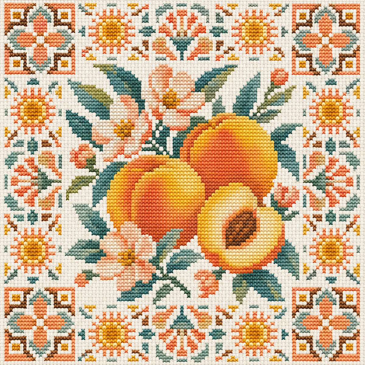 Peach Time - Full 14CT Stamped Cross Stitch 26x26CM - Huacan