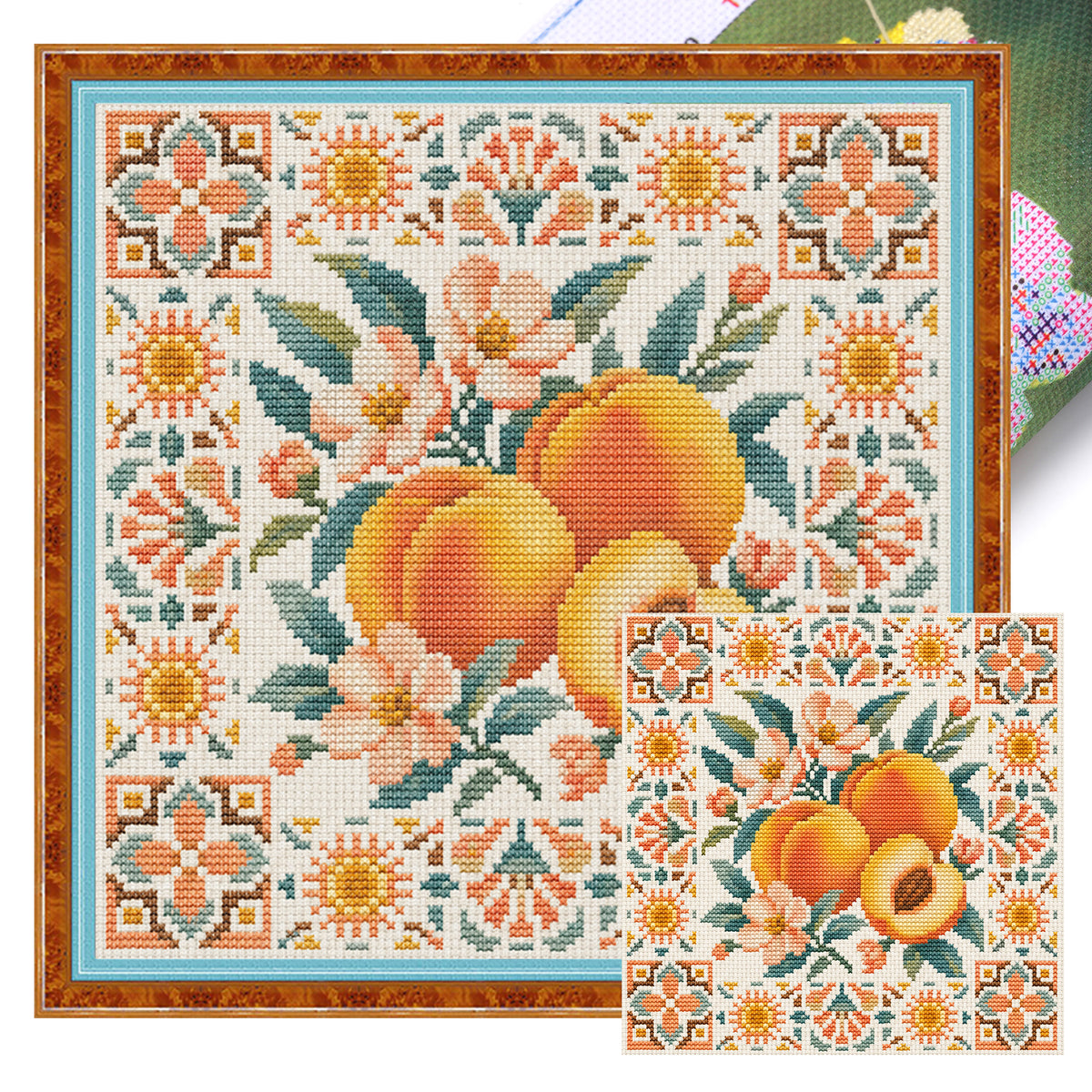 Peach Time - Full 14CT Stamped Cross Stitch 26x26CM - Huacan