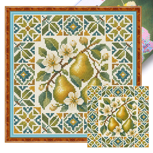 Pear Garden - Full 14CT Stamped Cross Stitch 26x26CM - Huacan