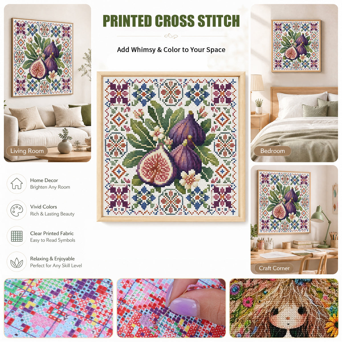Fig Magic - Full 14CT Stamped Cross Stitch 26x26CM - Huacan