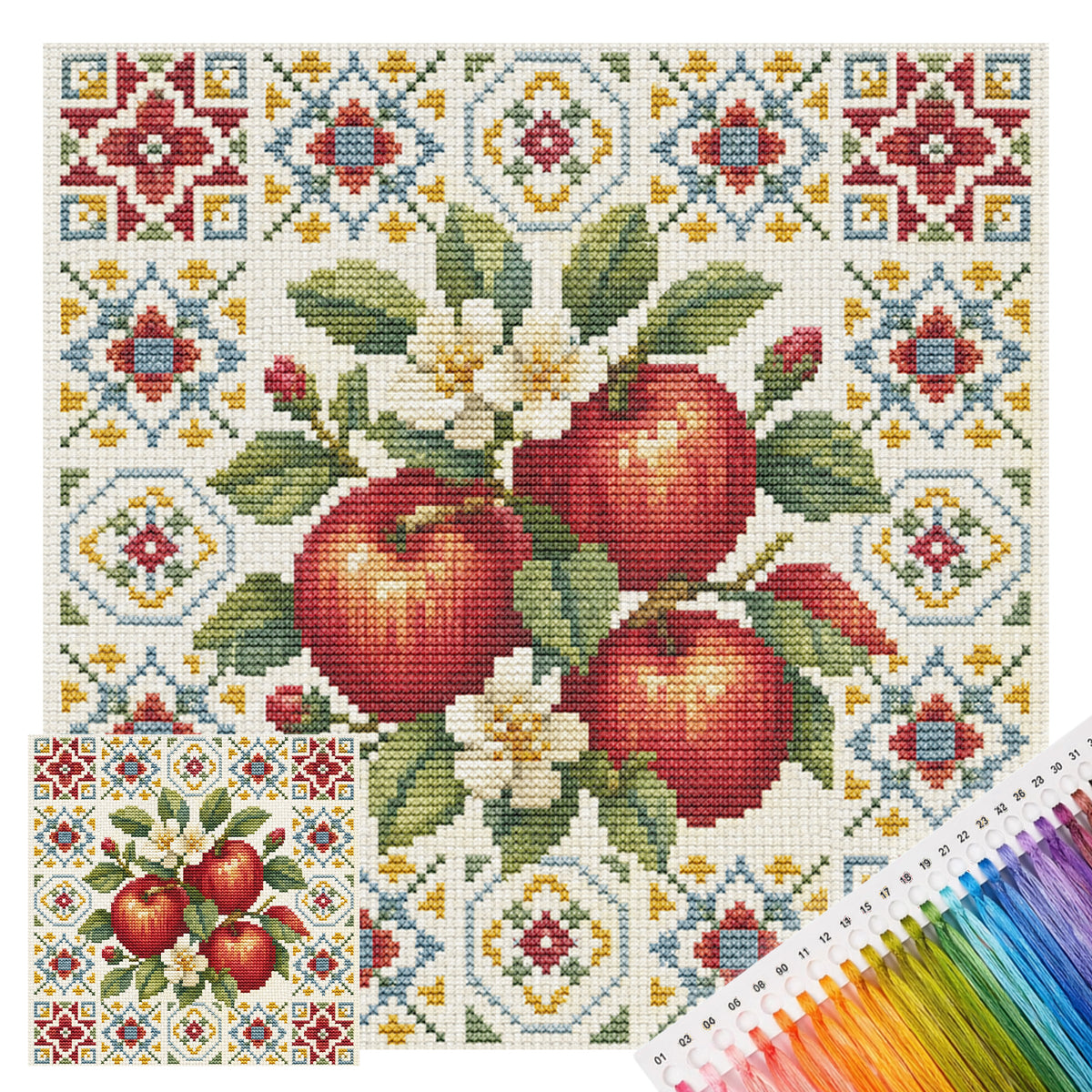 Red Apple - Full 14CT Stamped Cross Stitch 26x26CM - Huacan