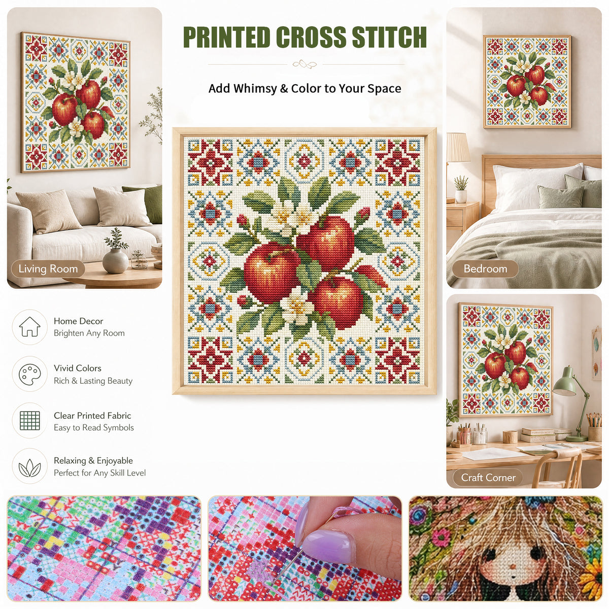 Red Apple - Full 14CT Stamped Cross Stitch 26x26CM - Huacan