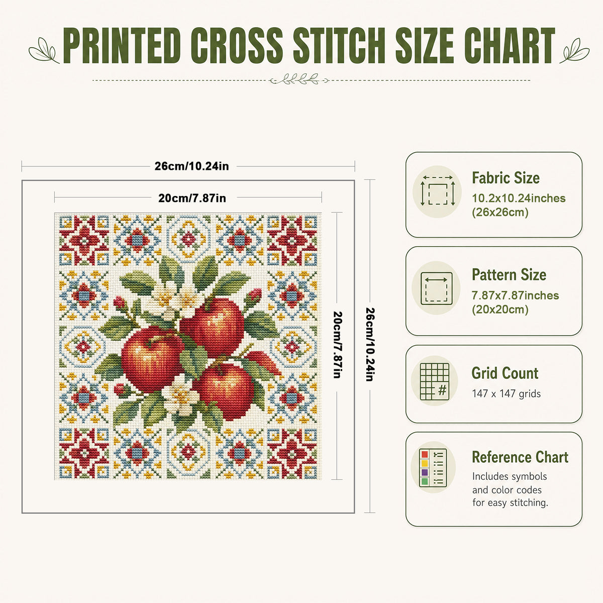 Red Apple - Full 14CT Stamped Cross Stitch 26x26CM - Huacan