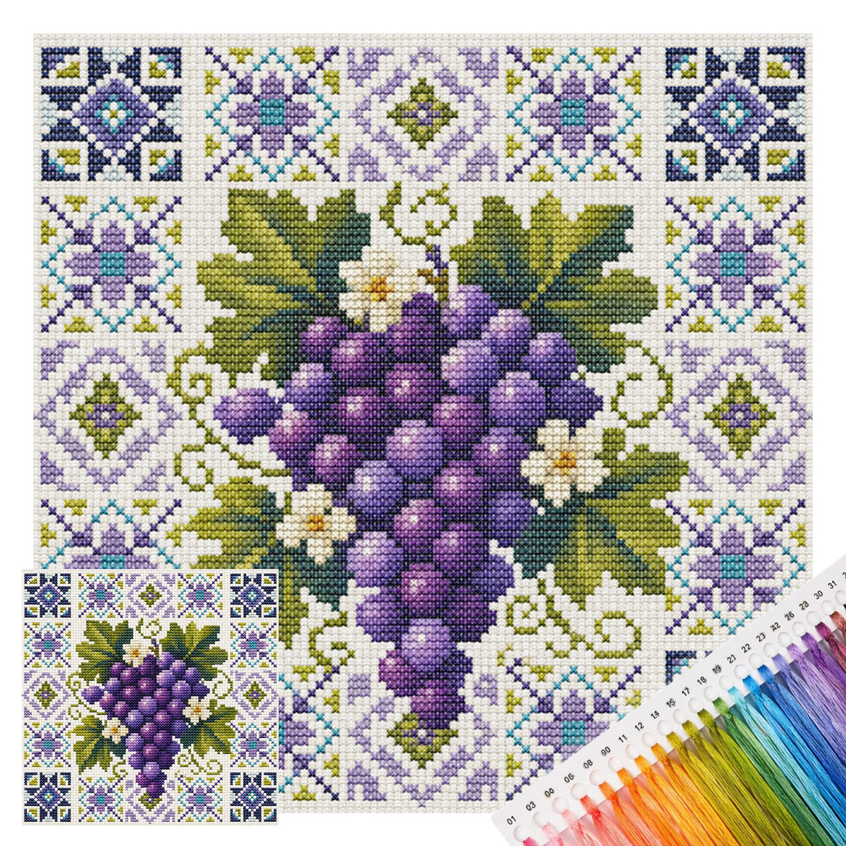 Grape Vine - Full 14CT Stamped Cross Stitch 26x26CM - Huacan