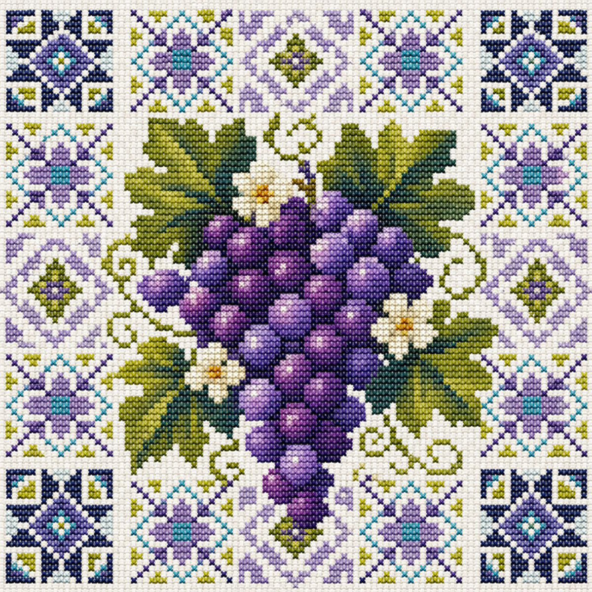 Grape Vine - Full 14CT Stamped Cross Stitch 26x26CM - Huacan