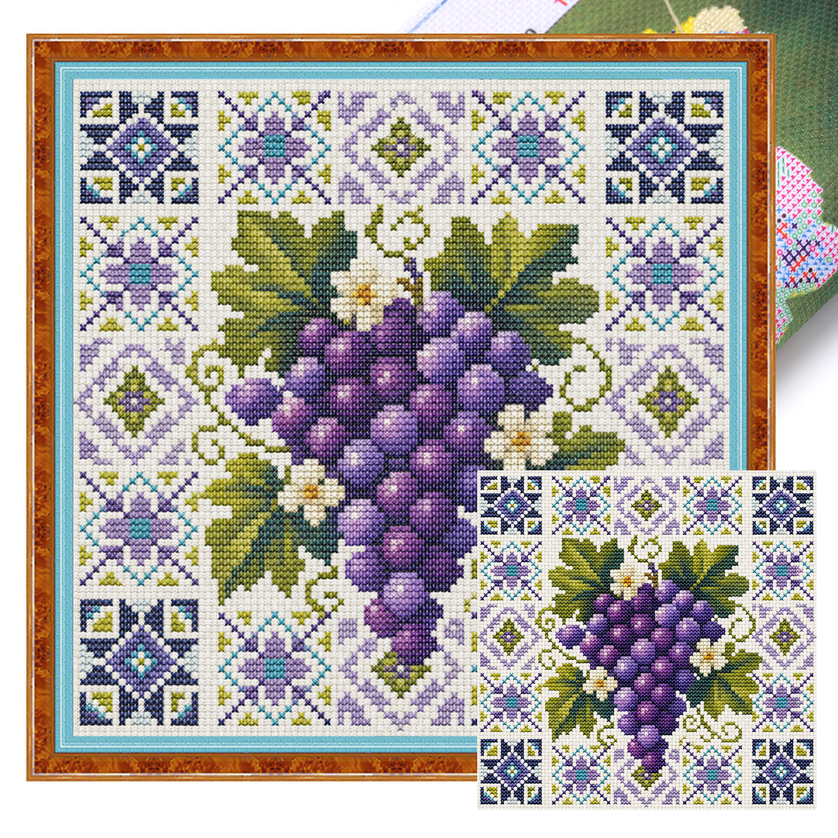 Grape Vine - Full 14CT Stamped Cross Stitch 26x26CM - Huacan