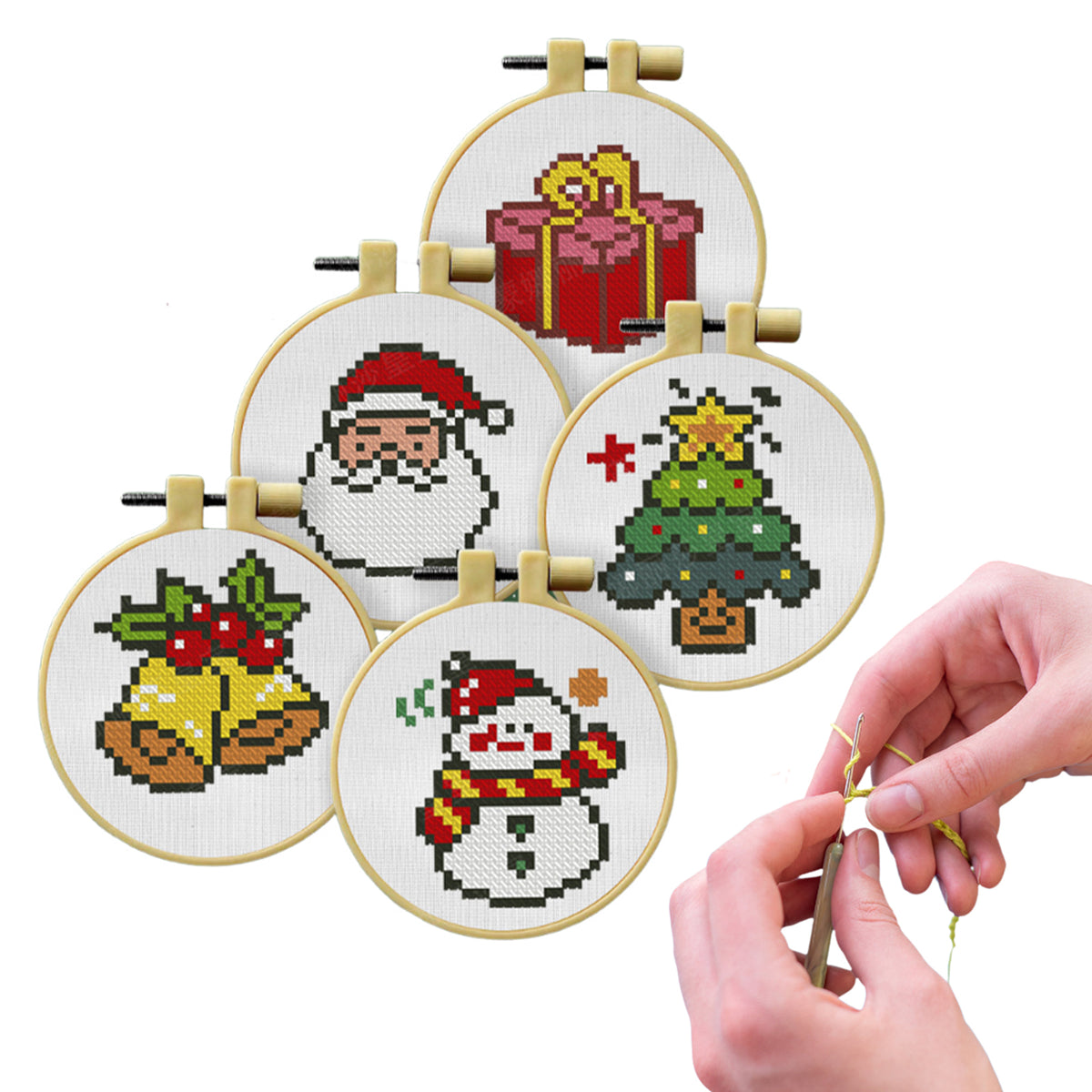 Christmas  Stitch DIY Keychain Kit 11CT 3-Strand Aida Fabric(5 pcs)