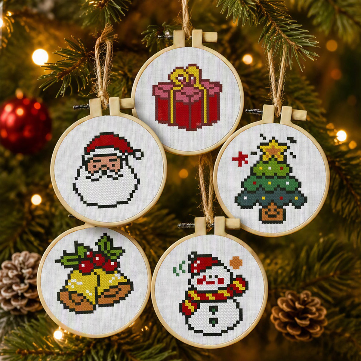 Christmas  Stitch DIY Keychain Kit 11CT 3-Strand Aida Fabric(5 pcs)