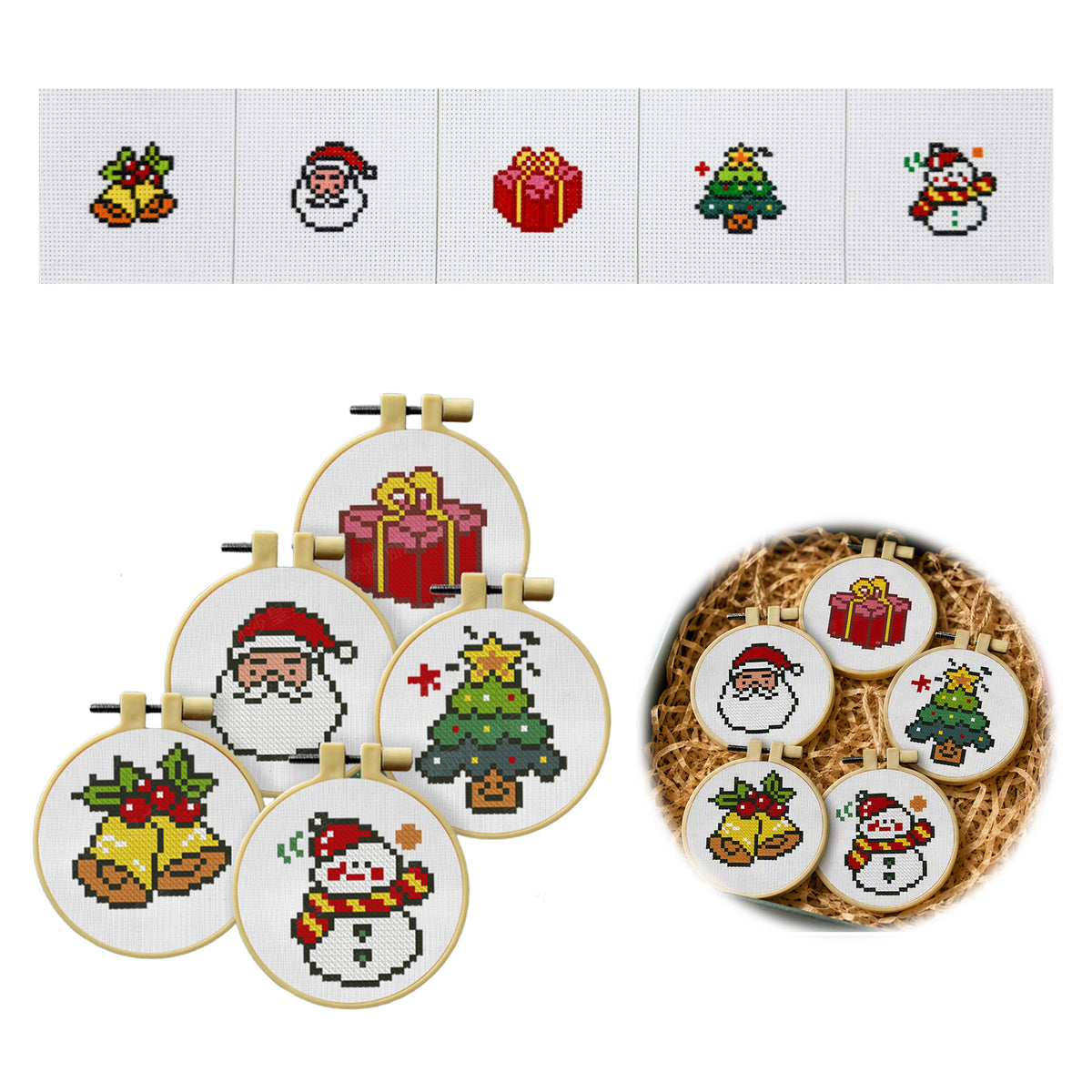 Christmas  Stitch DIY Keychain Kit 11CT 3-Strand Aida Fabric(5 pcs)