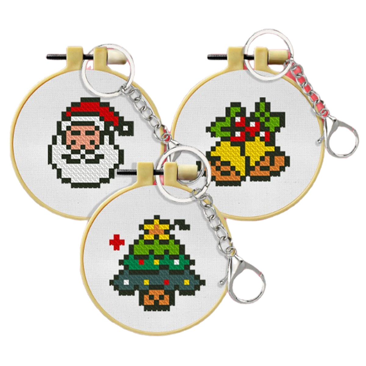 Christmas  Stitch DIY Keychain Kit 11CT 3-Strand Aida Fabric(3pcs)
