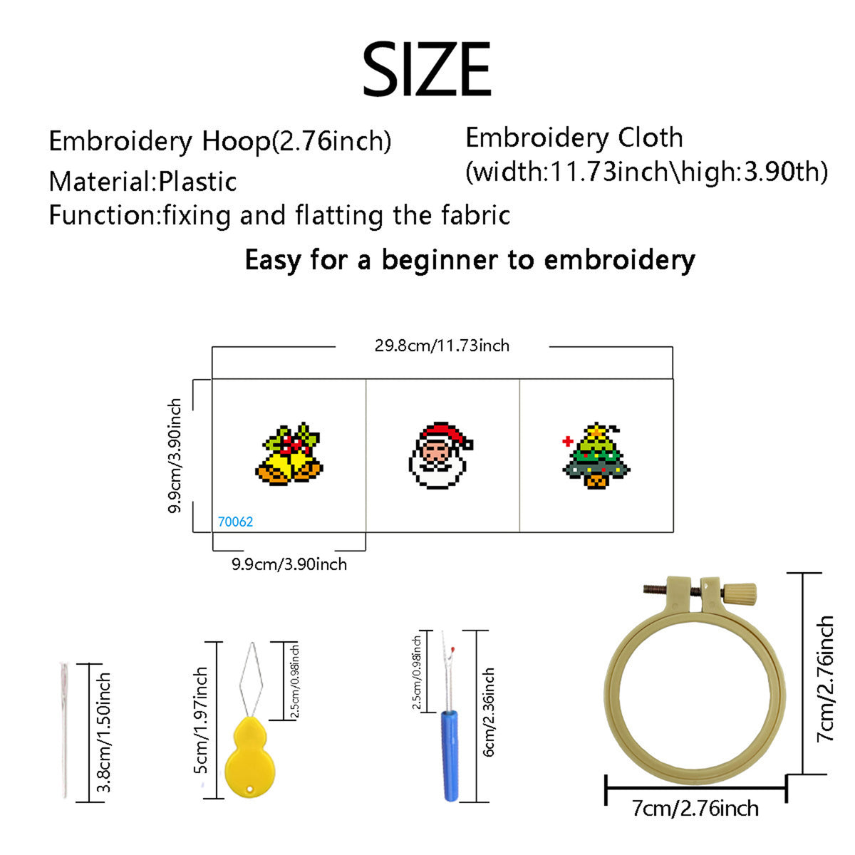 Christmas  Stitch DIY Keychain Kit 11CT 3-Strand Aida Fabric(3pcs)