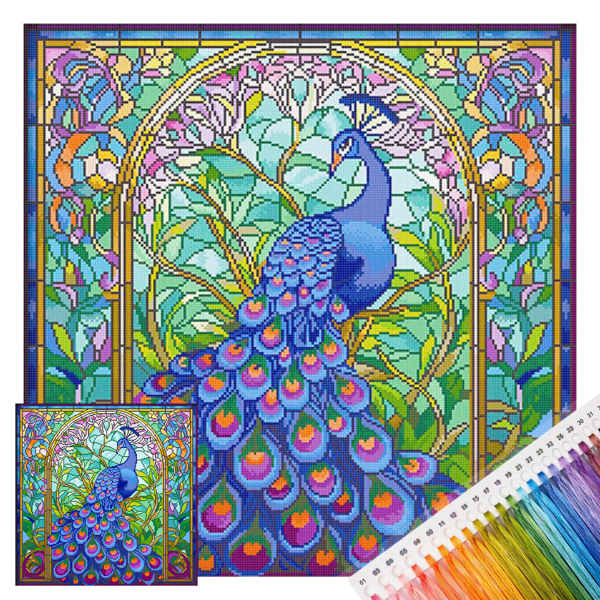 Pfau - Vollständiges 14CT Stempel-Kreuzstich-Set 54x54CM - Cherish