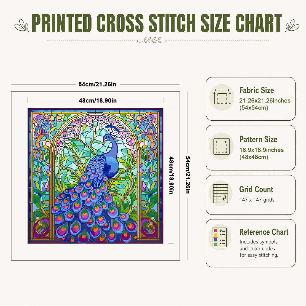 Pfau - Vollständiges 14CT Stempel-Kreuzstich-Set 54x54CM - Cherish