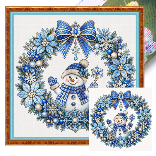 Schneemann-Kranz - Vollständiges 14CT gestempeltes Kreuzstich-Set 40x40CM - Huacan