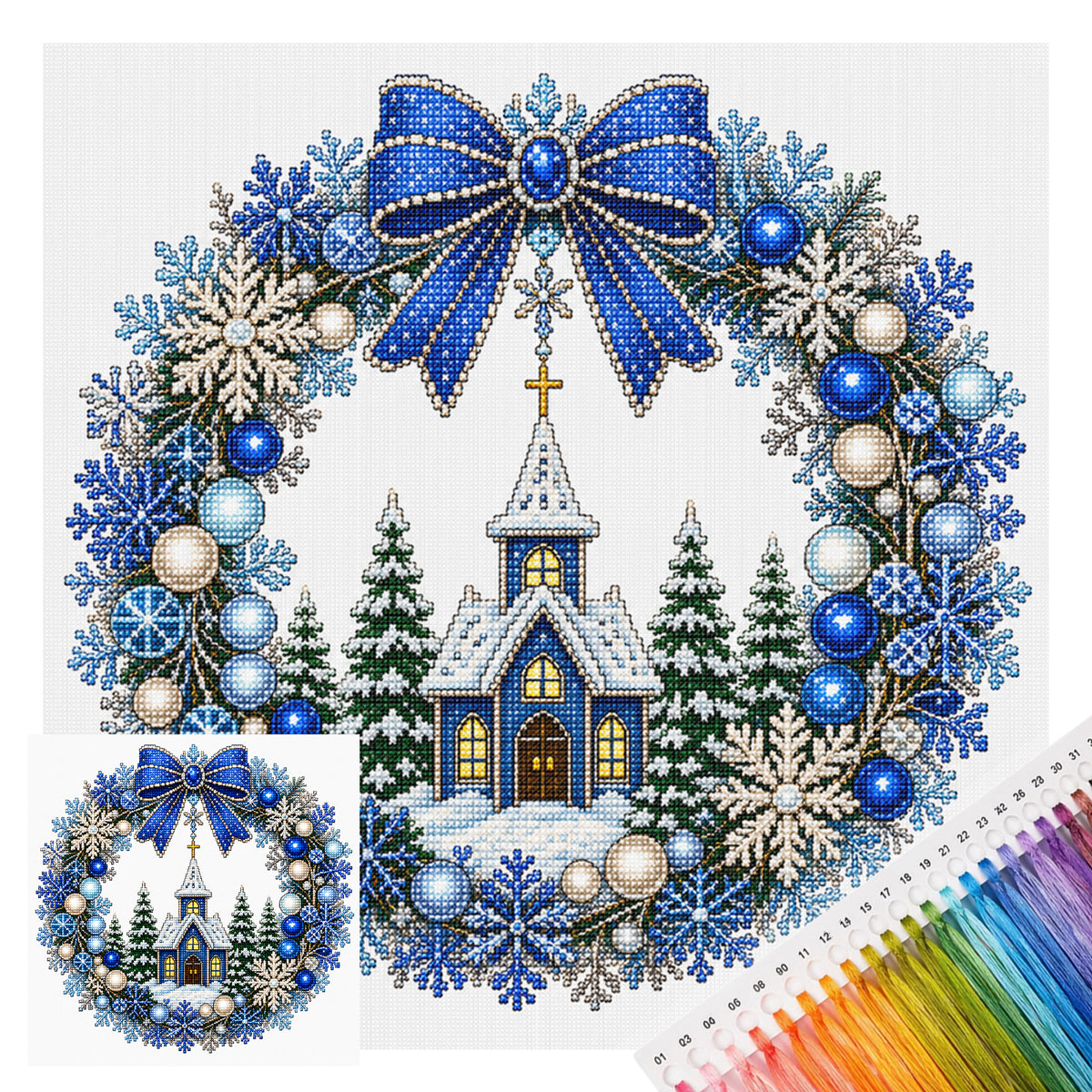 Winter Chapel - Full 14CT Stamped Cross Stitch 40x40CM - Huacan