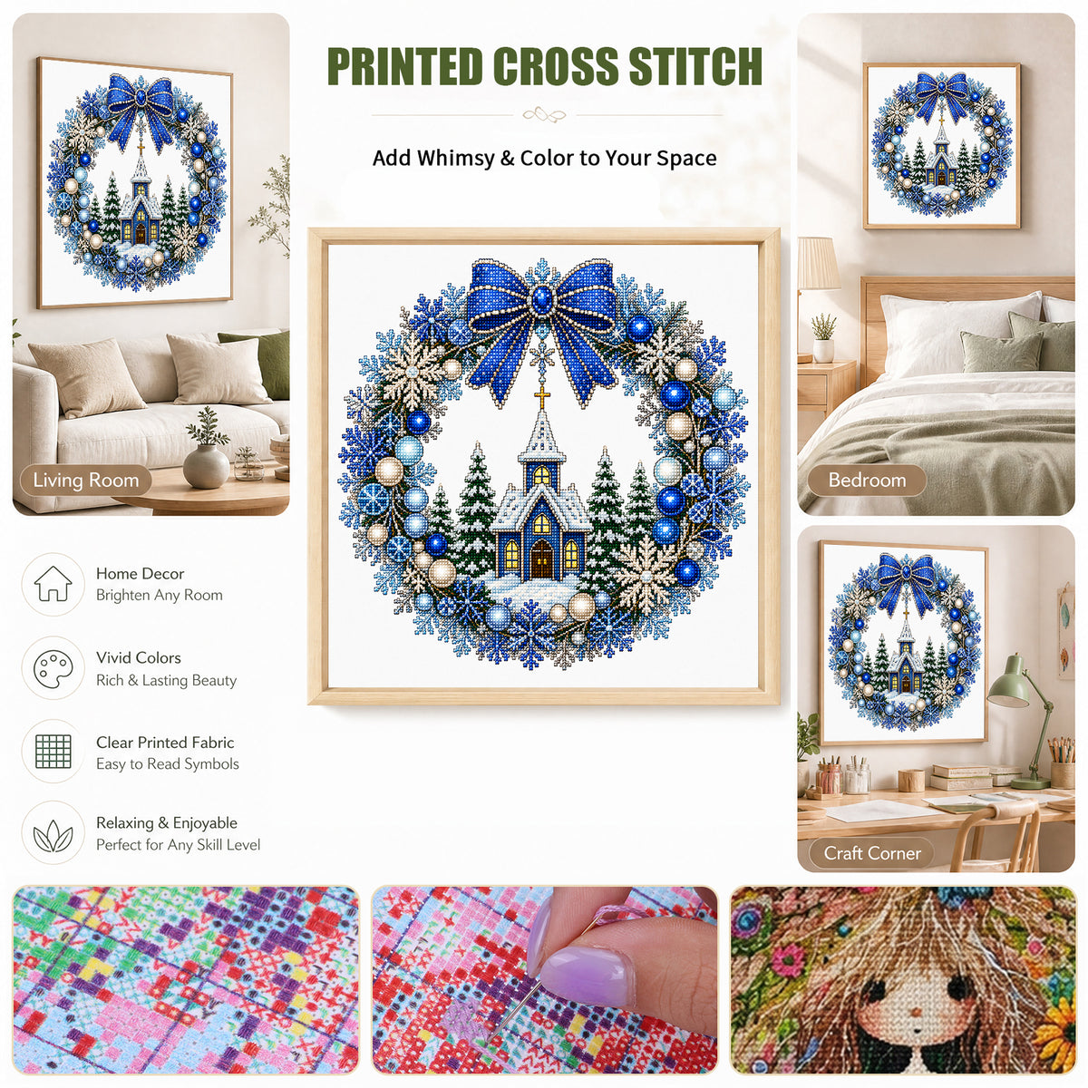 Winter Chapel - Full 14CT Stamped Cross Stitch 40x40CM - Huacan