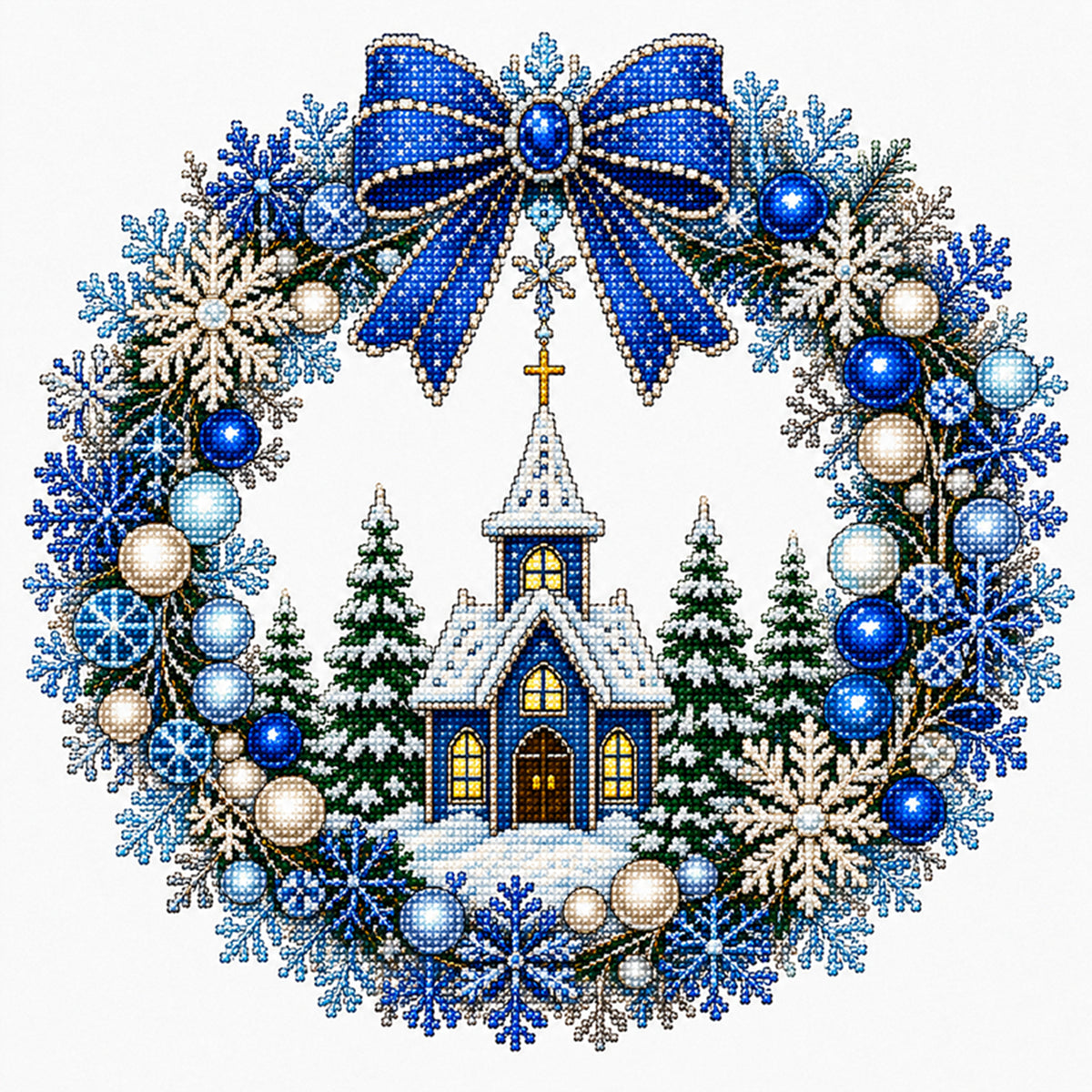 Winter Chapel - Full 14CT Stamped Cross Stitch 40x40CM - Huacan