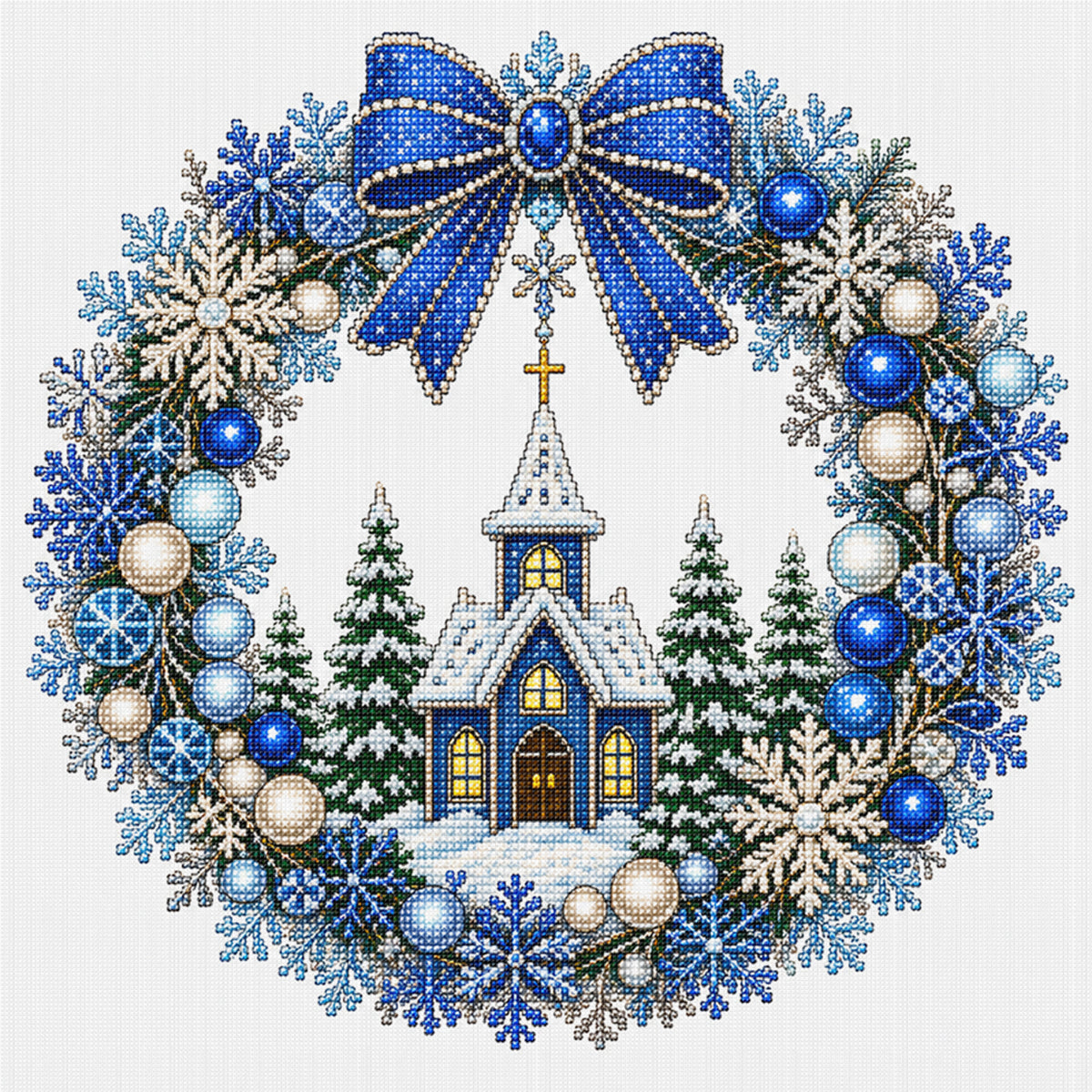Winter Chapel - Full 14CT Stamped Cross Stitch 40x40CM - Huacan