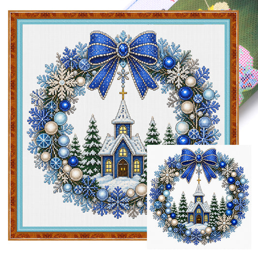 Winter Chapel - Full 14CT Stamped Cross Stitch 40x40CM - Huacan