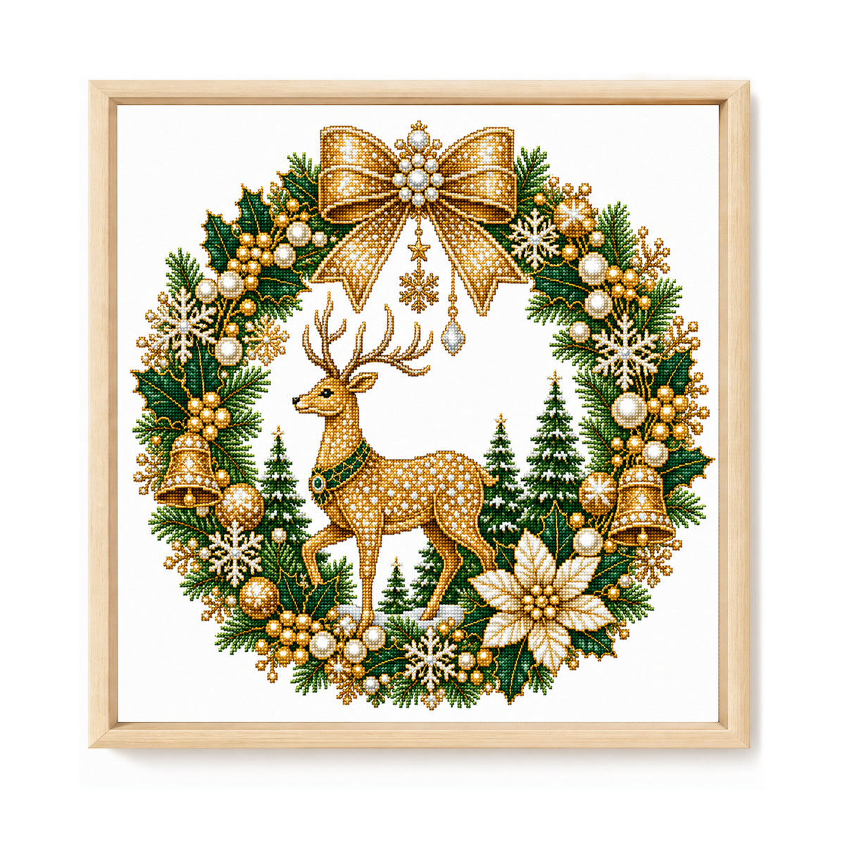 Golden Reindeer - Full 14CT Stamped Cross Stitch 40x40CM - Huacan