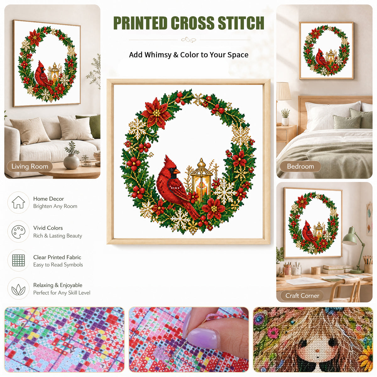 Cardinal Light - Full 14CT Stamped Cross Stitch 40x40CM - Huacan