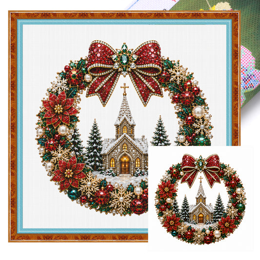 Weihnachtskranz Kirche - Vollständiges 14CT Stempel-Kreuzstich-Set 40x40CM - Huacan
