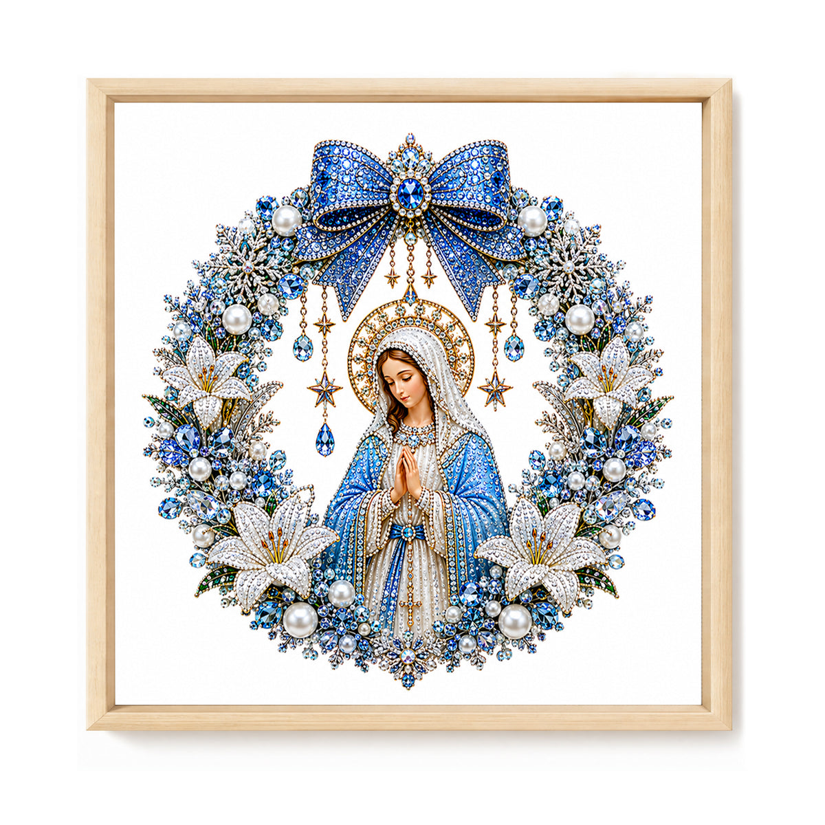 Blue Wreath Virgin Mary - Full 14CT Stamped Cross Stitch 40x40CM - Huacan